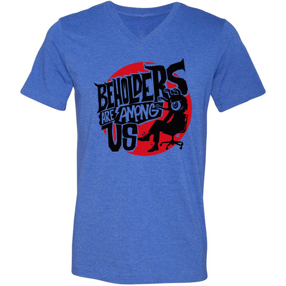 Beholders Are Among Us Unisex V-Neck T-Shirt - Heather True Royal - 14