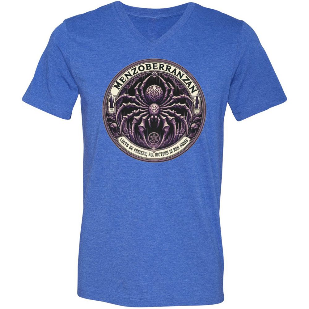 Menzoberranzan Lolth Be Praised Unisex V-Neck T-Shirt - Heather True Royal - 14