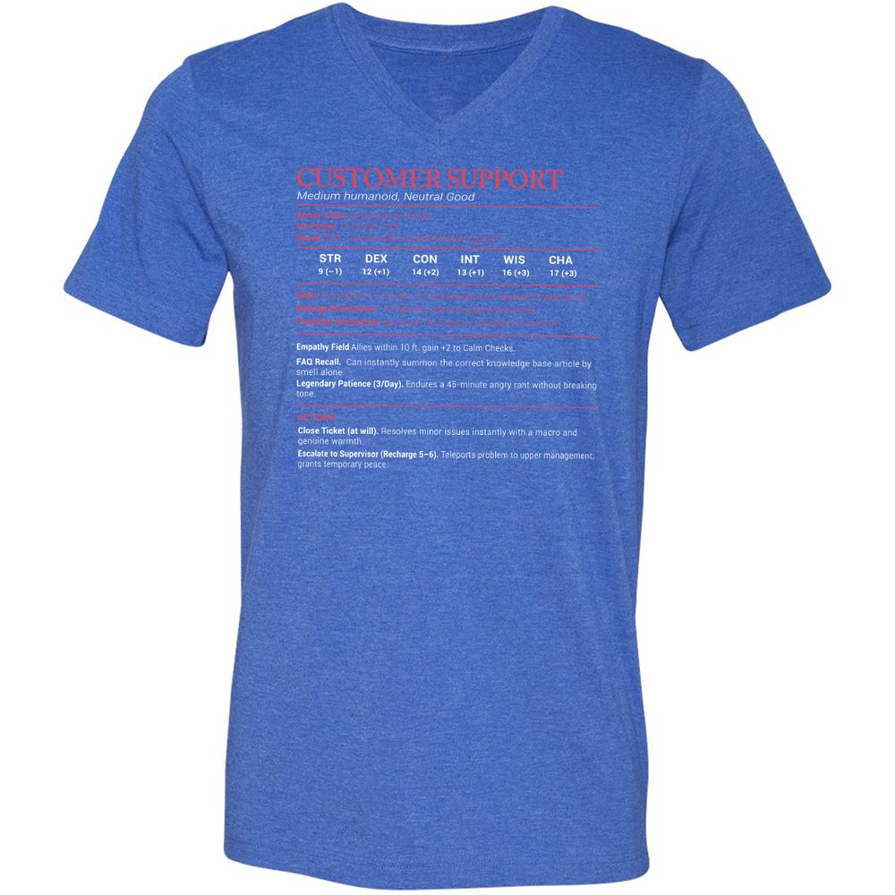 Customer Support Stats Unisex V-Neck T-Shirt - Heather True Royal - 14