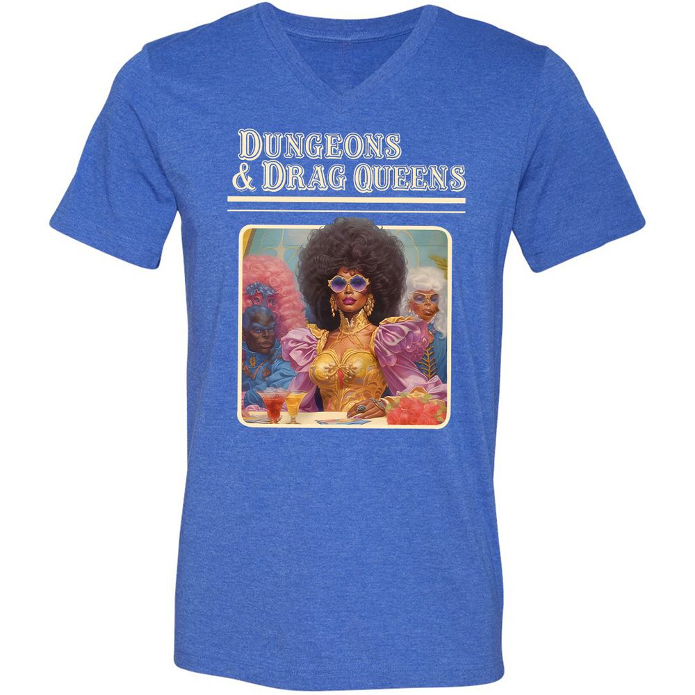 Dungeons & Drag Queens Unisex V-Neck T-Shirt - Heather True Royal - 14