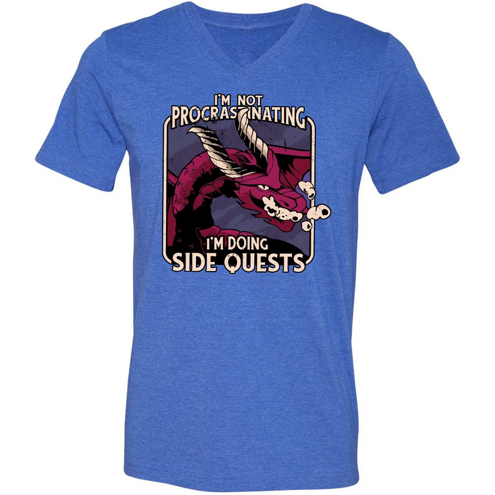 Doing Side Quests Unisex V-Neck T-Shirt - Heather True Royal - 14