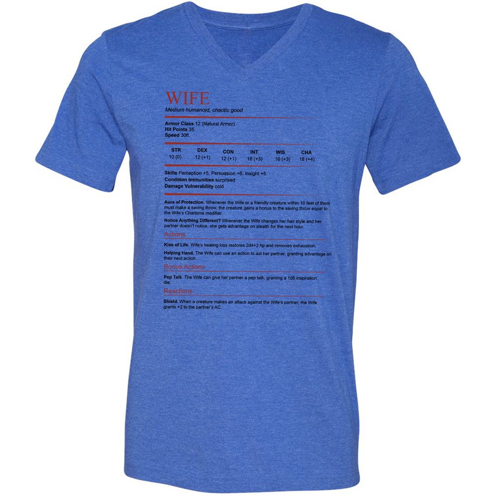 Wife White Unisex V-Neck T-Shirt - Heather True Royal - 14