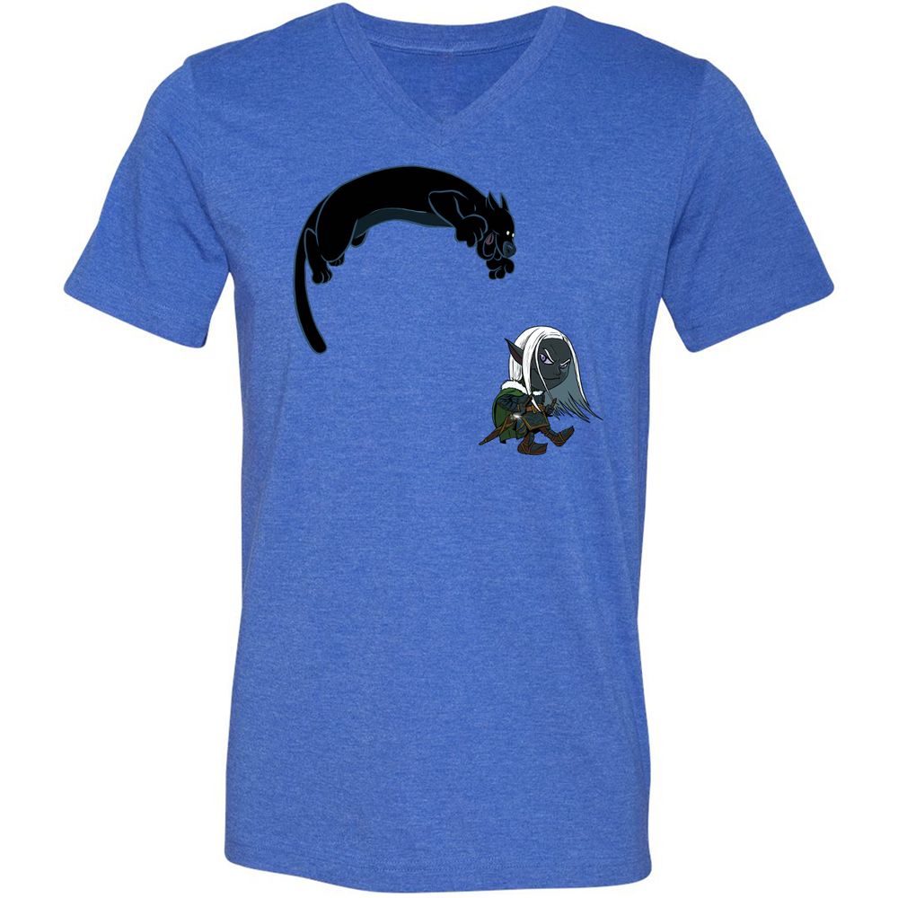 Drizzt And Guenhwyvar Unisex V-Neck T-Shirt - Heather True Royal - 14