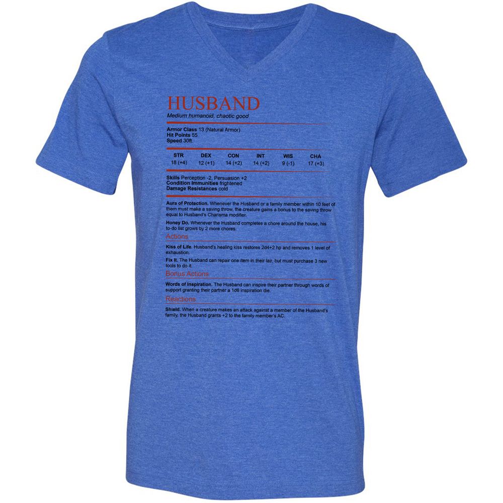 Husband White Unisex V-Neck T-Shirt - Heather True Royal - 14
