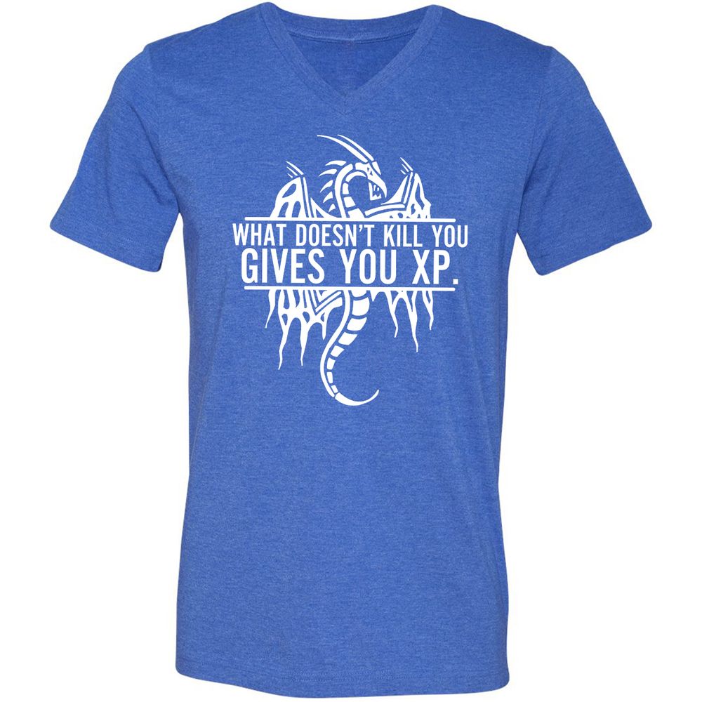 What Doesn't Kill You Unisex V-Neck T-Shirt - Heather True Royal - 14