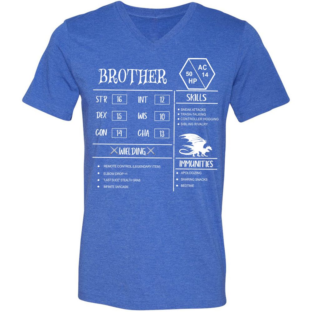 Brother Stats Unisex V-Neck T-Shirt - Heather True Royal - 14
