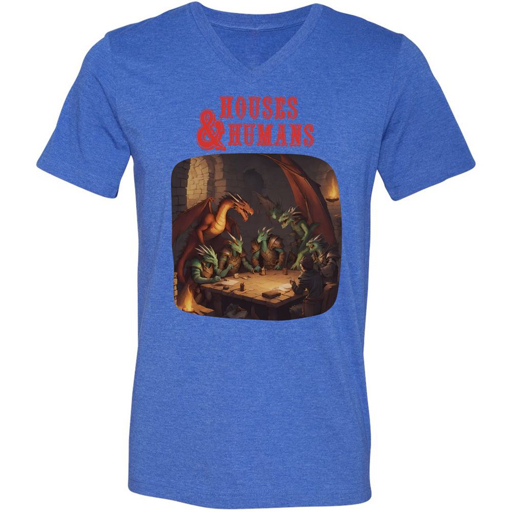 Houses And Humans Unisex V-Neck T-Shirt - Heather True Royal - 14