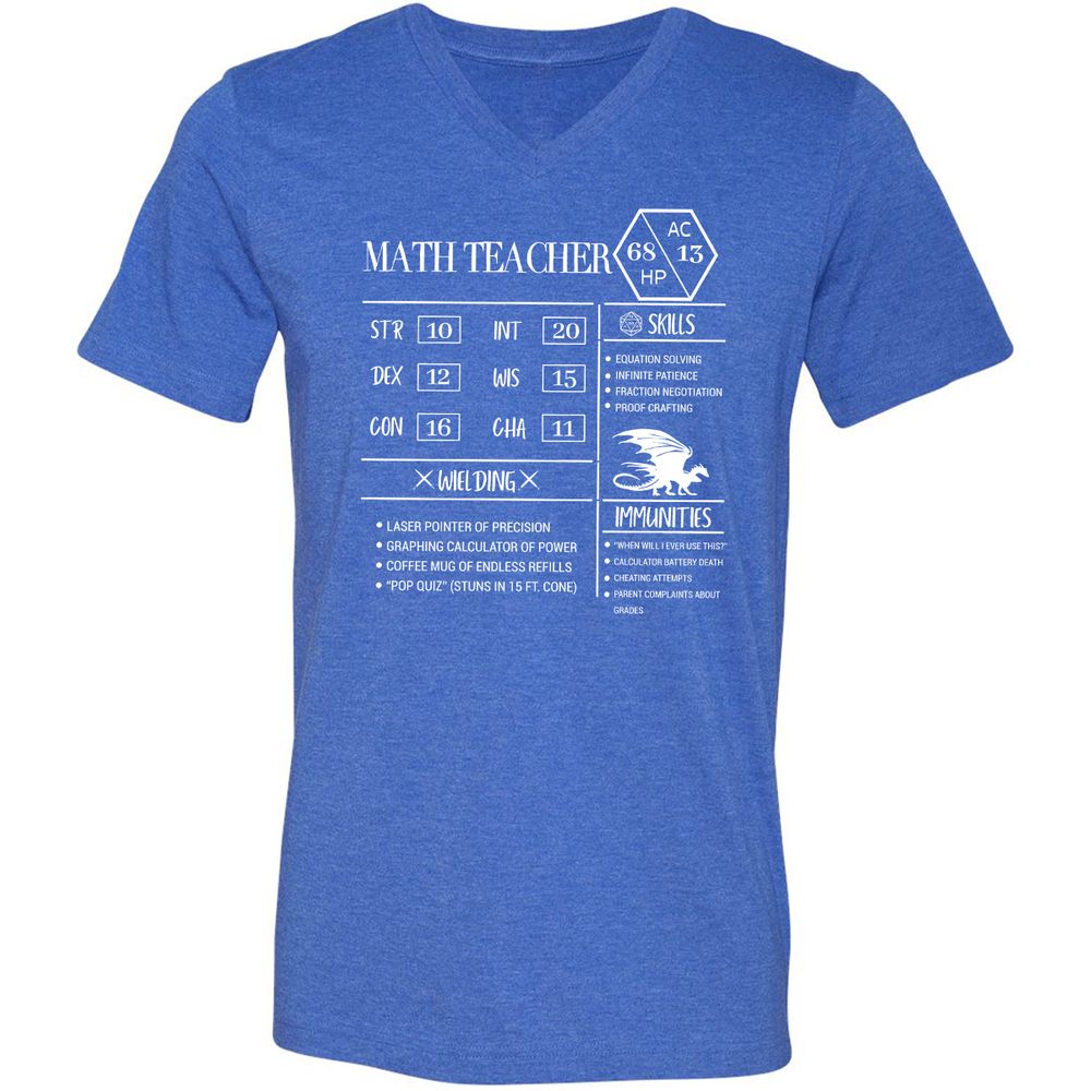 Math Teacher New Unisex V-Neck T-Shirt - Heather True Royal - 14