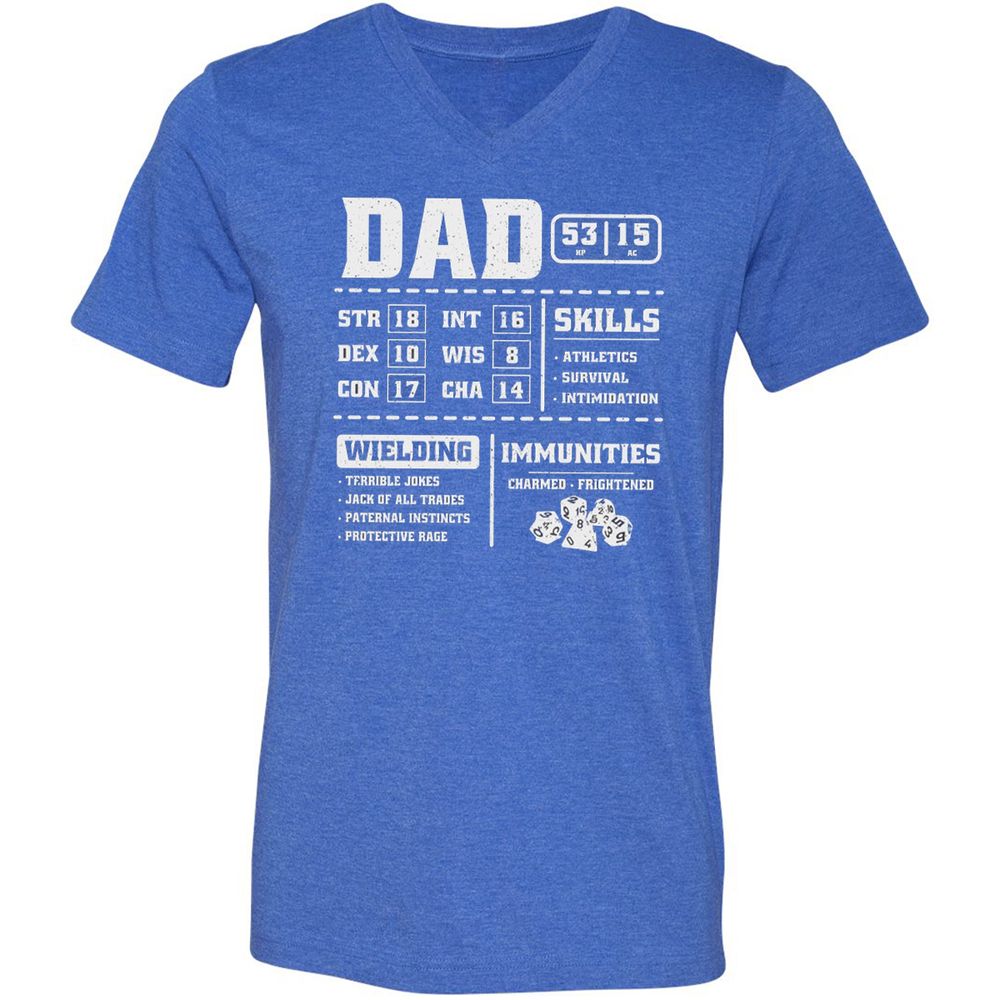 Dad Stat Block 2 Unisex V-Neck T-Shirt - Heather True Royal - 14