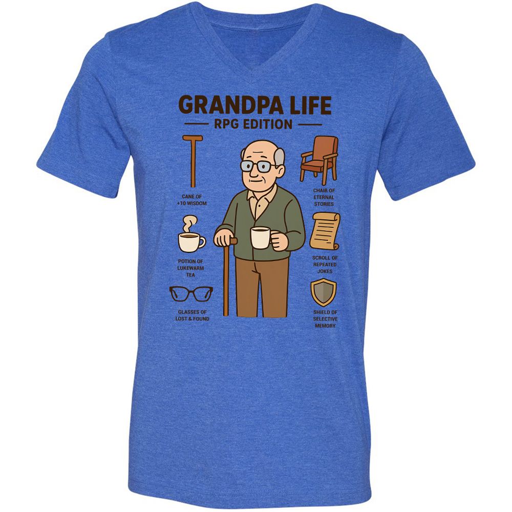 Grandpa Life RPG Edition Unisex V-Neck T-Shirt - Heather True Royal - 14
