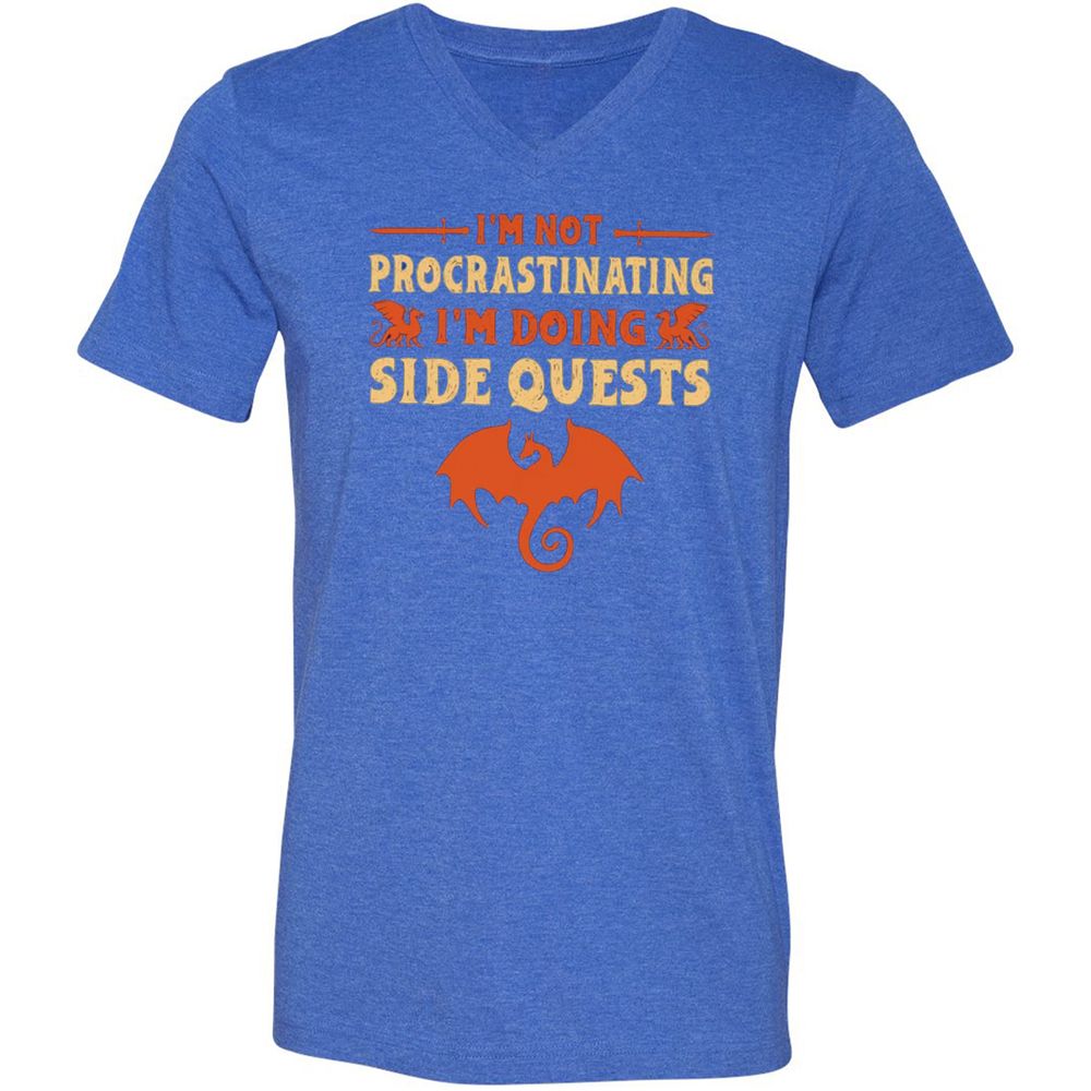 I'm Doing Side Quests Unisex V-Neck T-Shirt - Heather True Royal - 14