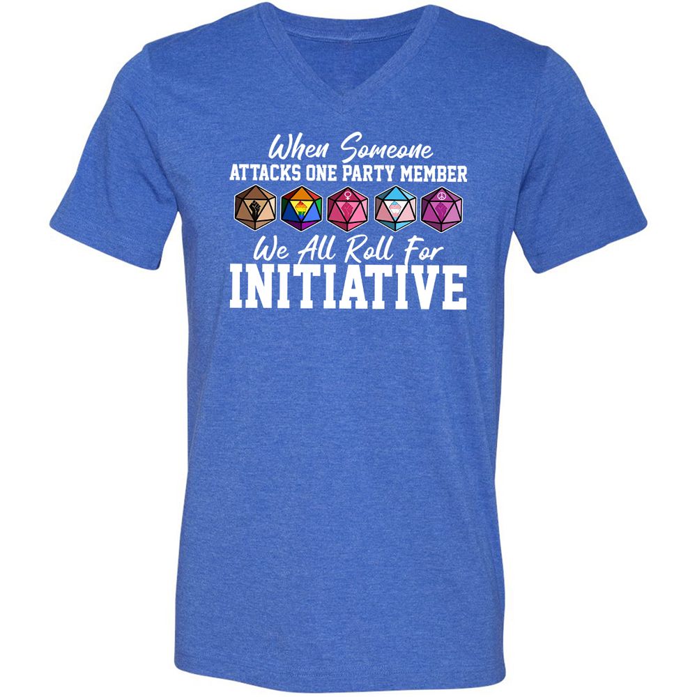 LGBT Roll For Initiative Unisex V-Neck T-Shirt - Heather True Royal - 14