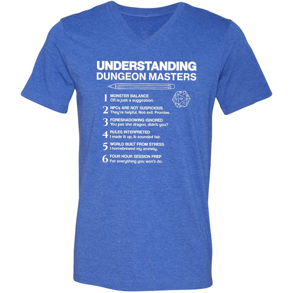 Understanding Dungeon Masters Unisex V-Neck T-Shirt - Heather True Royal - 14