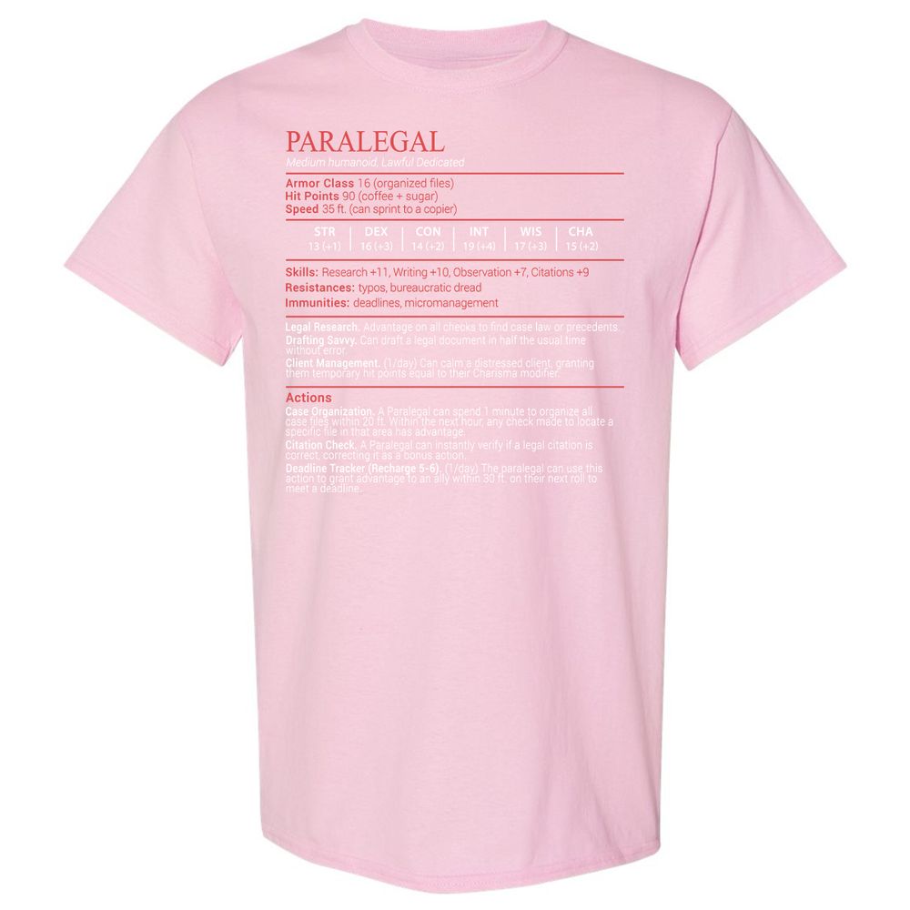 Paralegal Stats Block Classic Unisex T-Shirt - Light Pink - 14