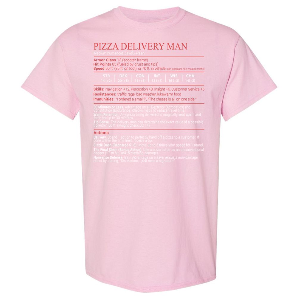 Pizza Delivery Man Stats Block - Light Pink - 14