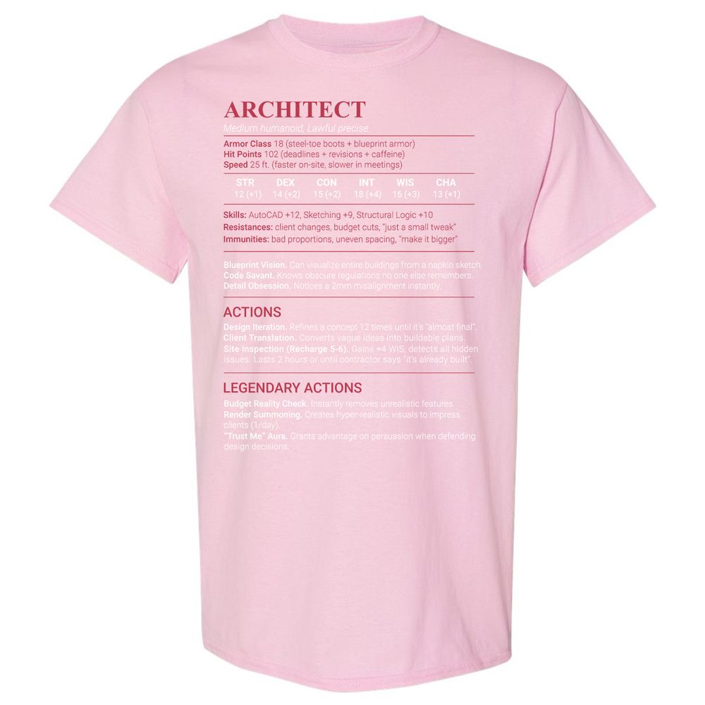 Architect Stats Classic Unisex T-Shirt - Light Pink - 14