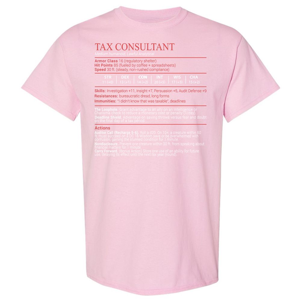 Tax Consultant Stats Block Classic Unisex T-Shirt - Light Pink - 14