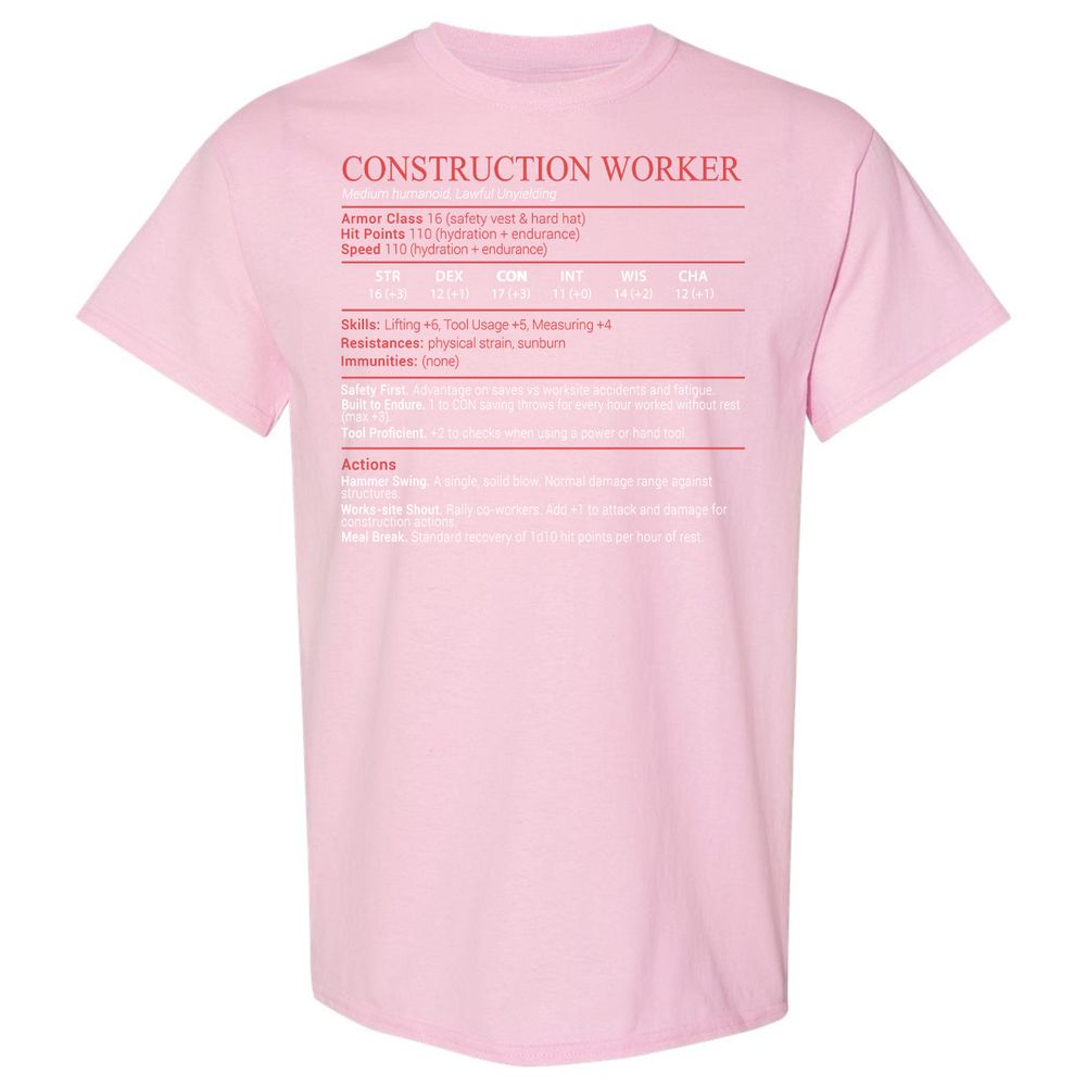 Construction Worker Stats Block - Light Pink - 14