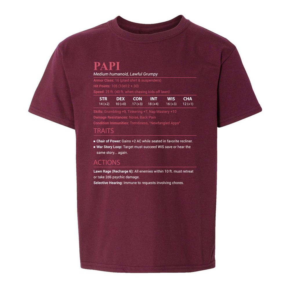 Papi Stats Kids T-Shirt - Maroon - 14