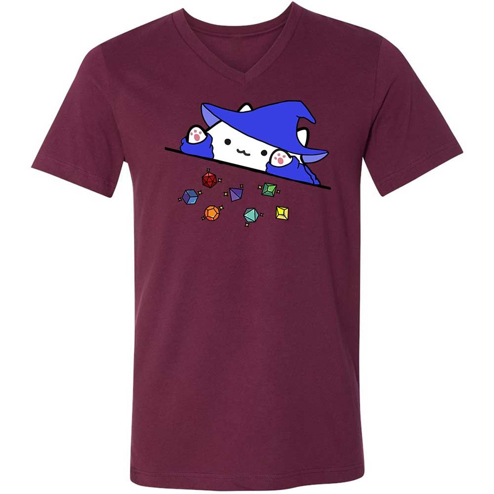 Cat Throws Dices Unisex V-Neck T-Shirt - Maroon - 14