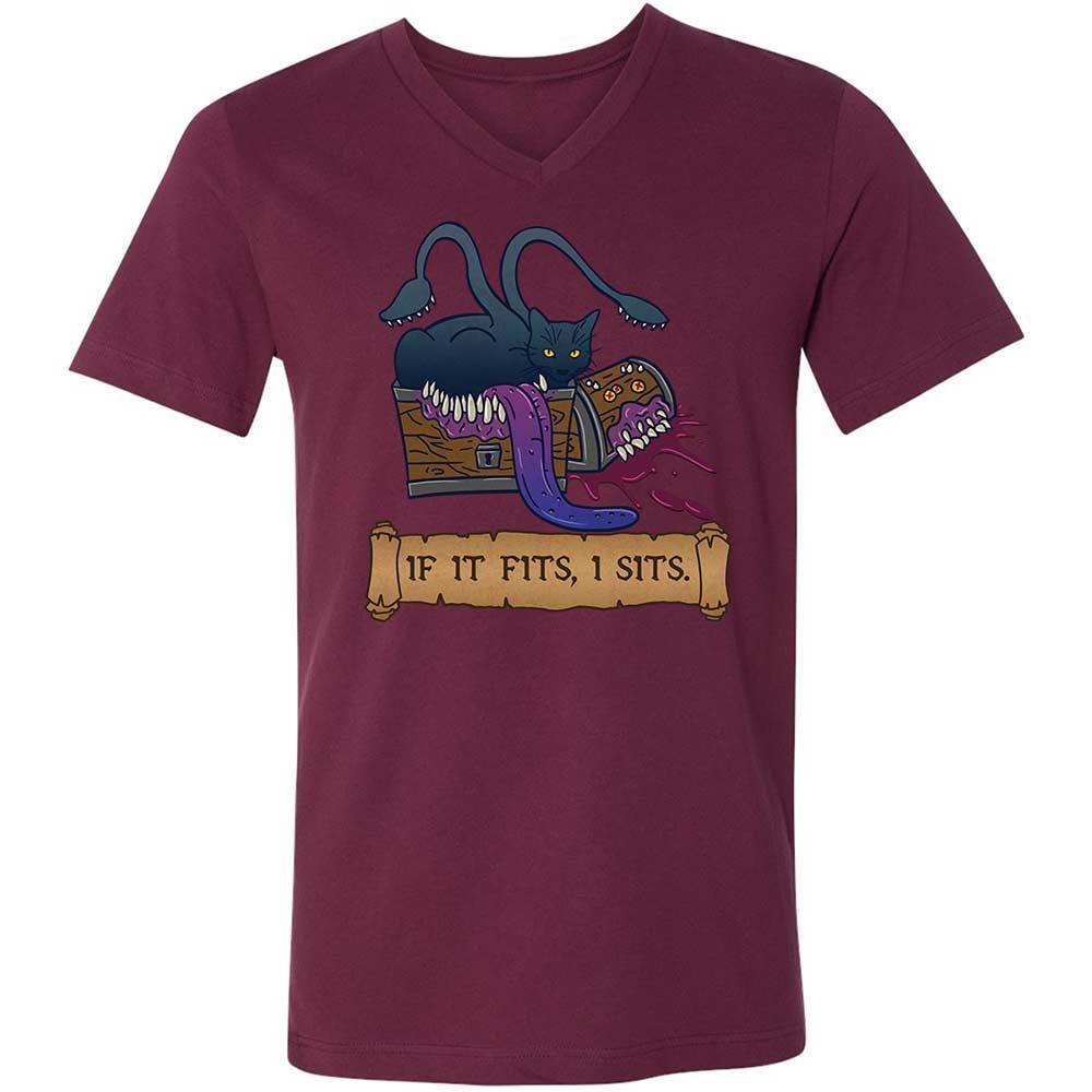 If It Fits I Sits Unisex V-Neck T-Shirt - Maroon - 14