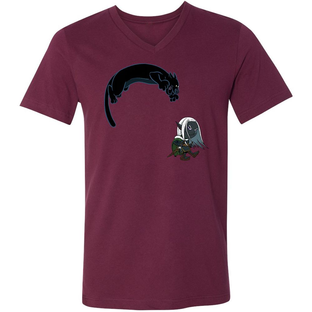 Drizzt and Guenhwyvar Unisex V-Neck T-Shirt - Maroon - 14