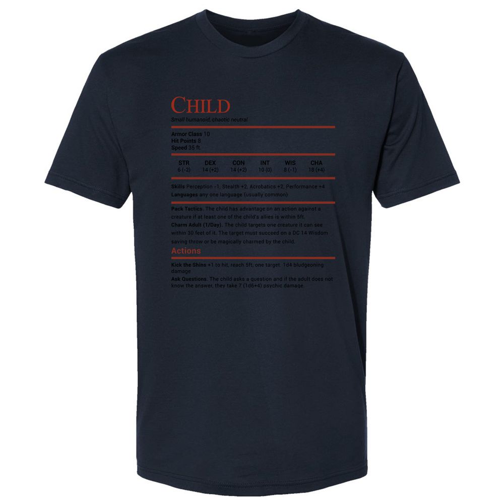 Child Stats Premium Unisex T-Shirt - Midnight Navy - 14
