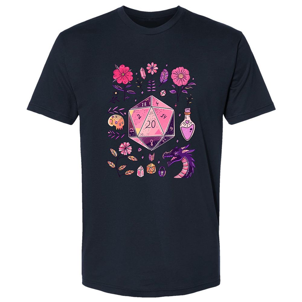 Mystic D20 Floral Dice Art - Midnight Navy - 14