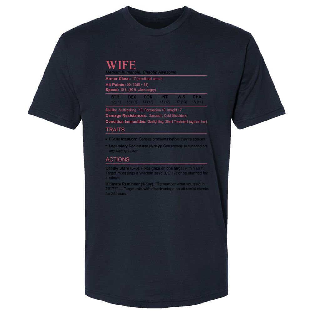 Wife Stats 2 Premium Unisex T-Shirt - Midnight Navy - 14