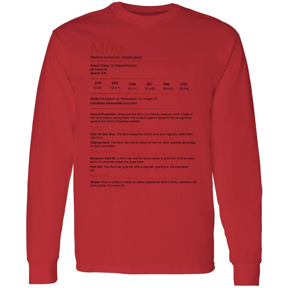 Mom Stats Long Sleeve T-Shirt - Red - 14