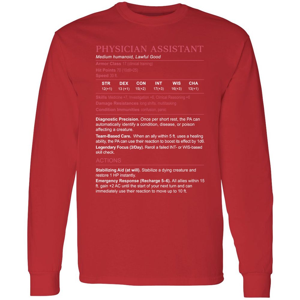 PHYSICIAN ASSISTANT Stats Long Sleeve T-Shirt - Red - 14