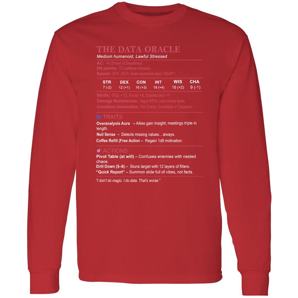 Data Analyst Stats (The Data Oracle) Long Sleeve T-Shirt - Red - 14