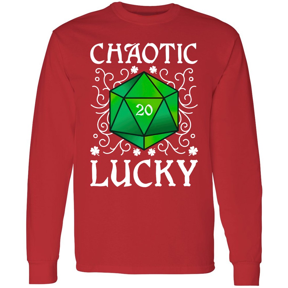 Chaotic Lucky D20 Dice Long Sleeve T-Shirt - Red - 14