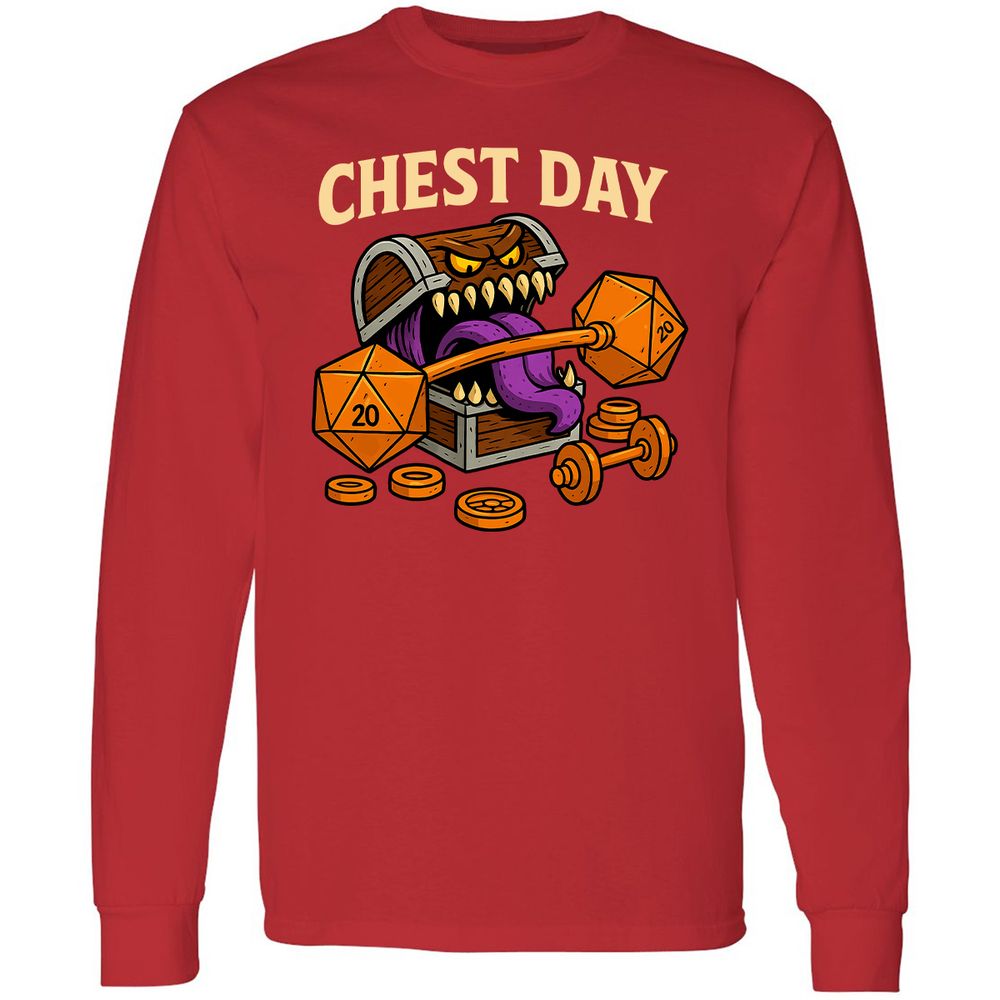 Chest Day Long Sleeve T-Shirt - Red - 14