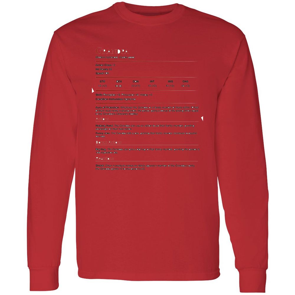 Grandpa Stat Block Long Sleeve T-Shirt - Red - 14