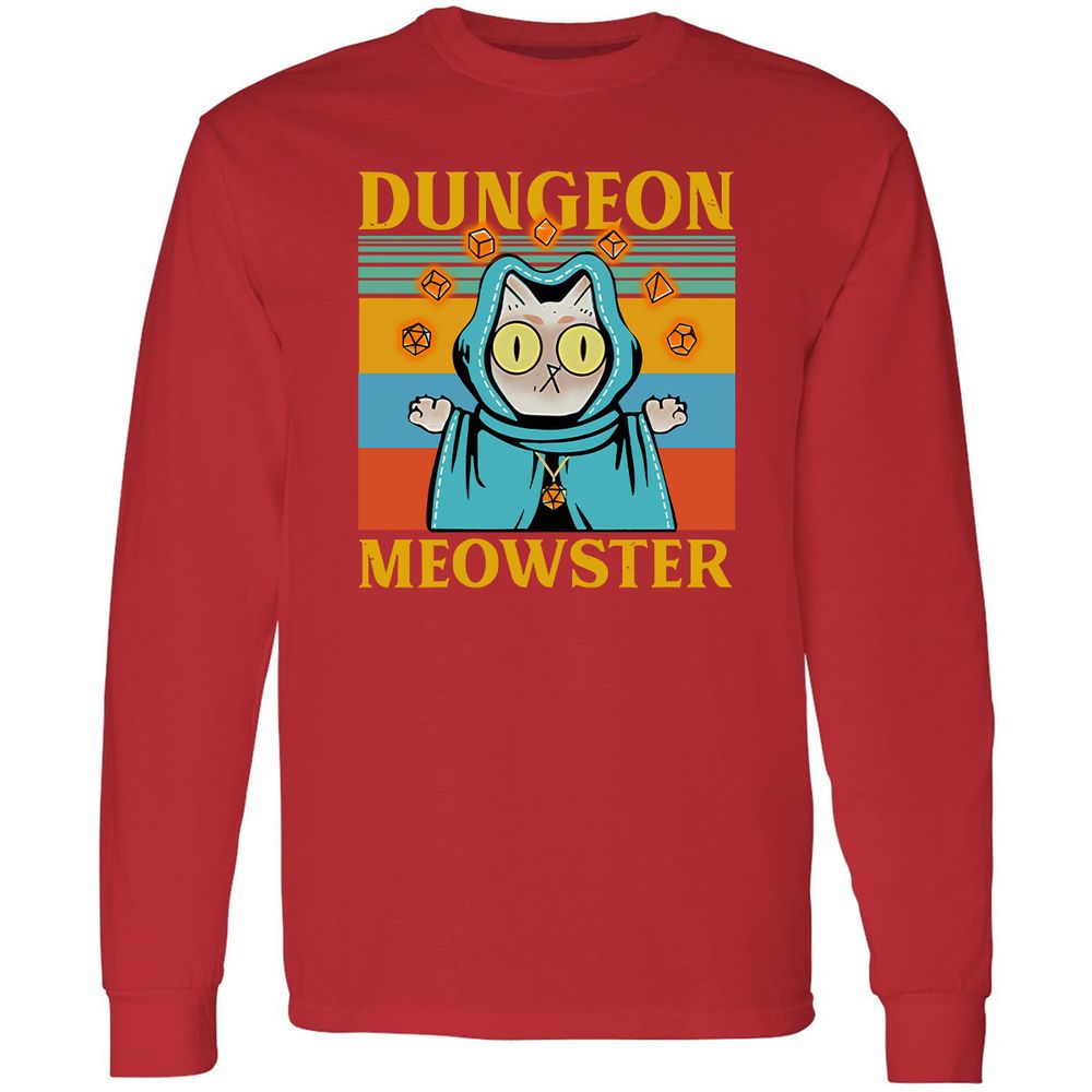 Dungeon Meowster Long Sleeve T-Shirt - Red - 14
