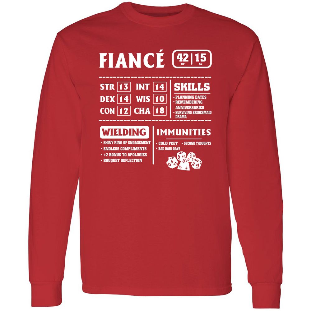 Fiance Stats Long Sleeve T-Shirt - Red - 14