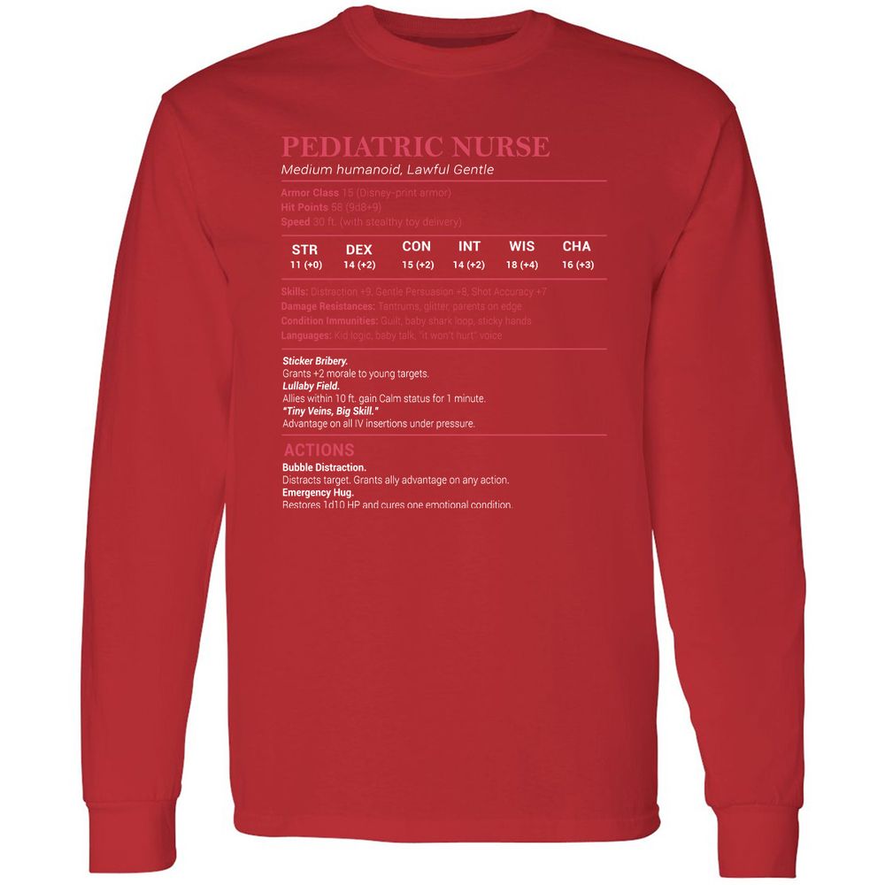 Pediatric Nurse Long Sleeve T-Shirt - Red - 14
