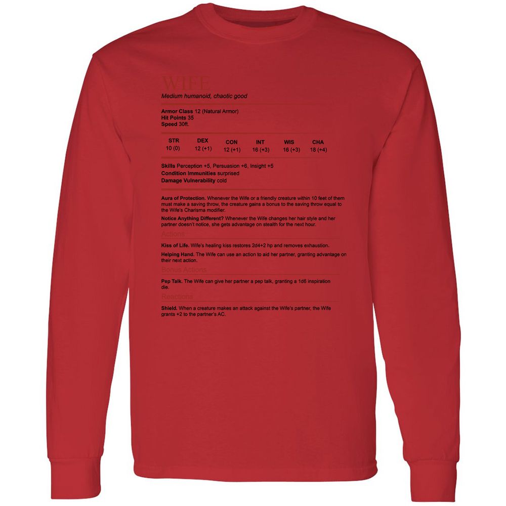 Wife White Long Sleeve T-Shirt - Red - 14