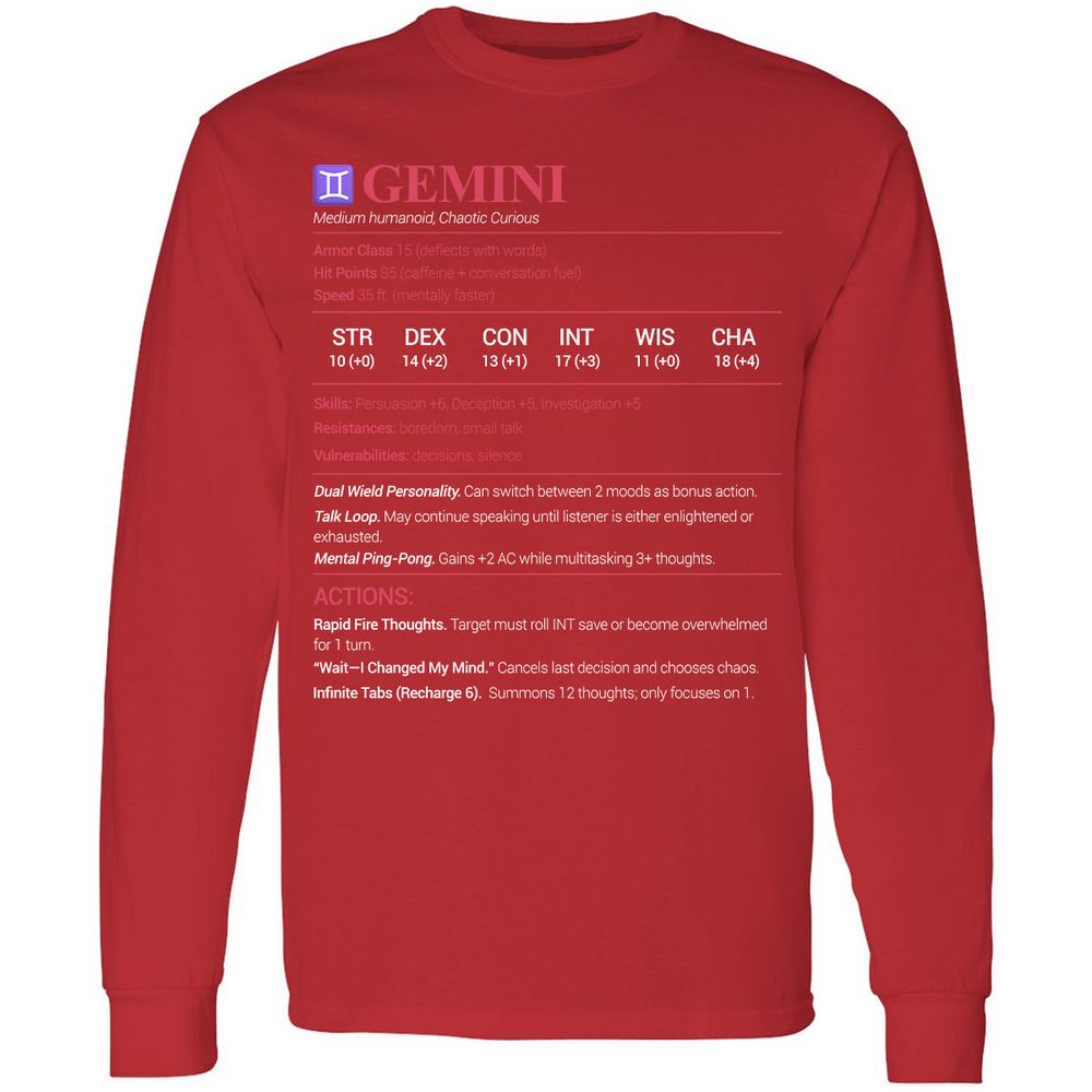 Gemini Stats Long Sleeve T-Shirt - Red - 14