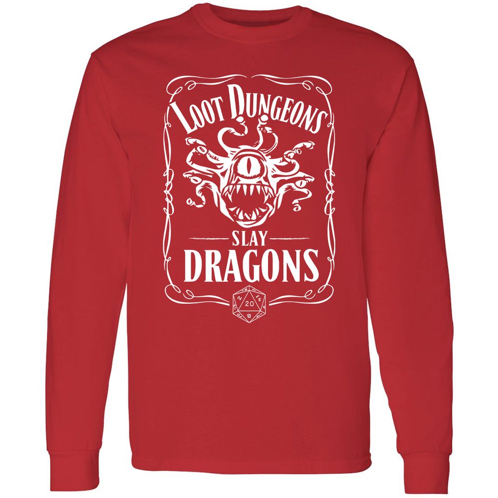 Loot Dungeon Slay Dragons Long Sleeve T-Shirt - Red - 14