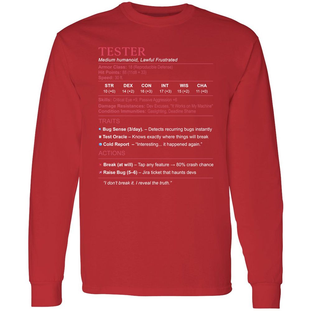 Tester Stats Long Sleeve T-Shirt - Red - 14