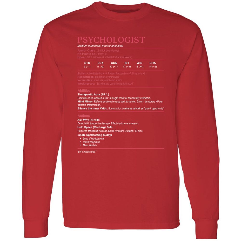 Psychologist Stats Long Sleeve T-Shirt - Red - 14
