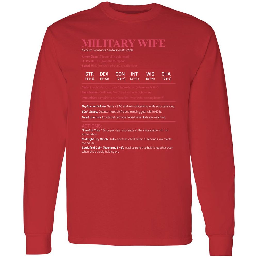 Military Wife Stats Long Sleeve T-Shirt - Red - 14