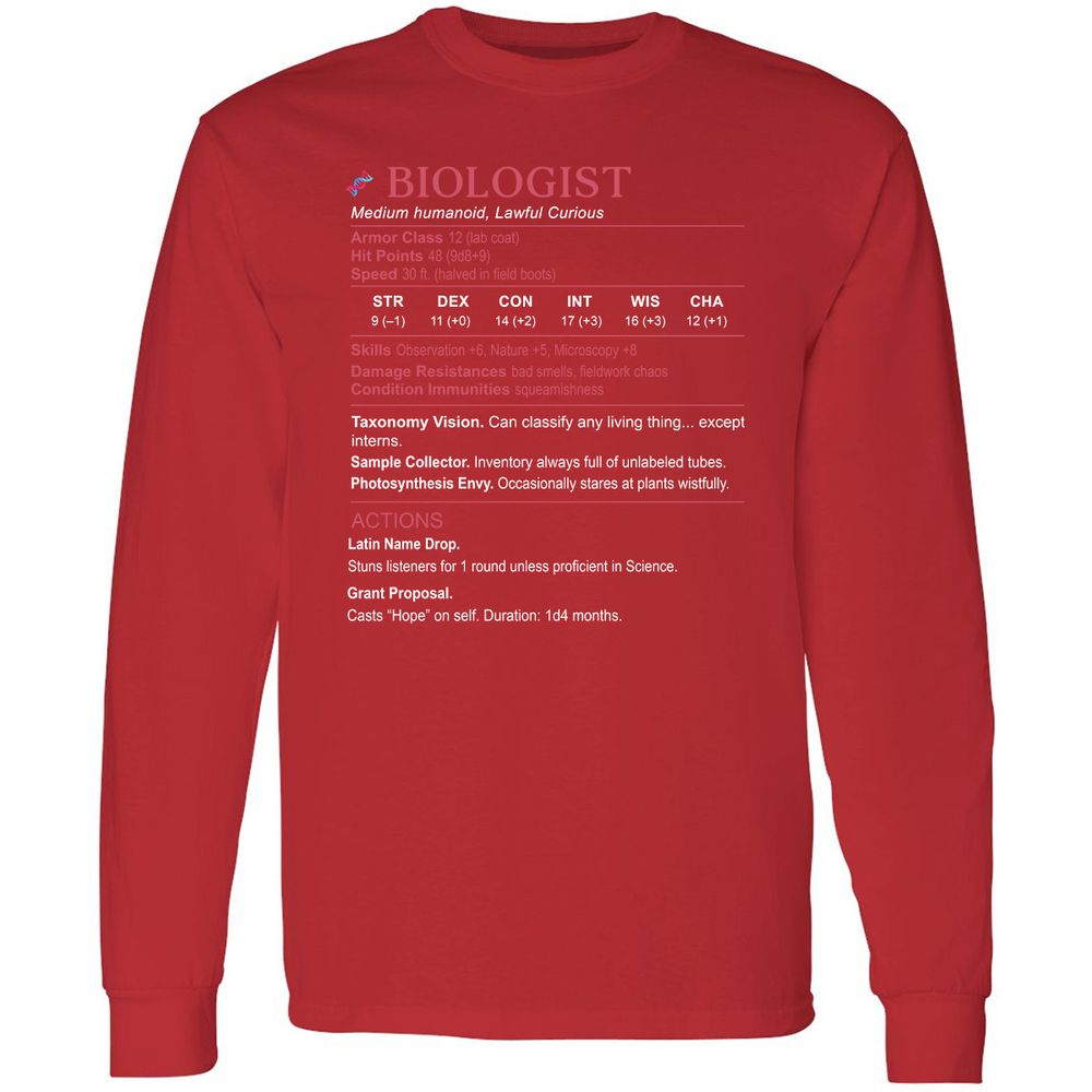 Biologist Stats Long Sleeve T-Shirt - Red - 14