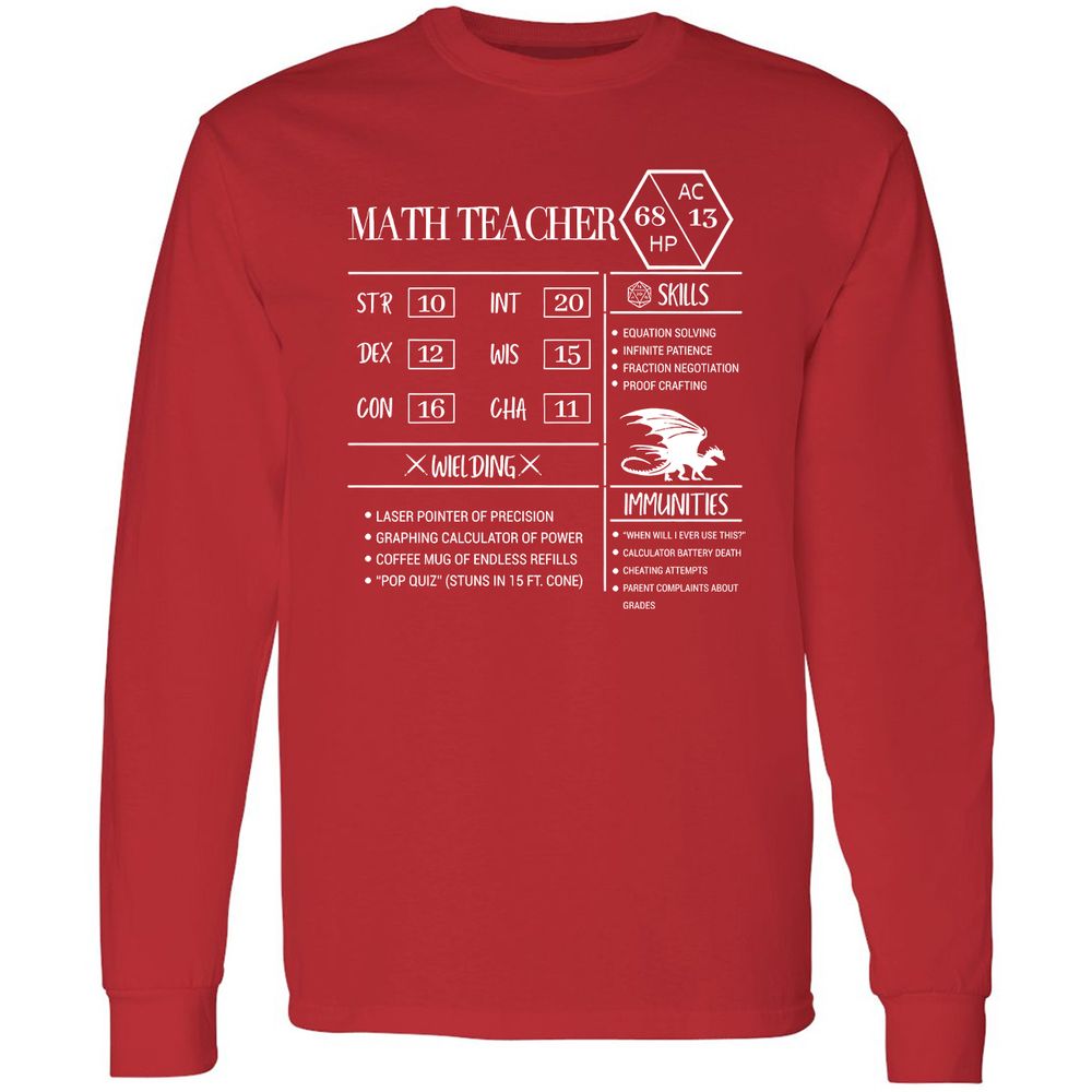 Math Teacher New Long Sleeve T-Shirt - Red - 14