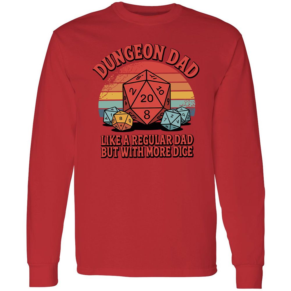 Dungeon Dad With More Dice Long Sleeve T-Shirt - Red - 14