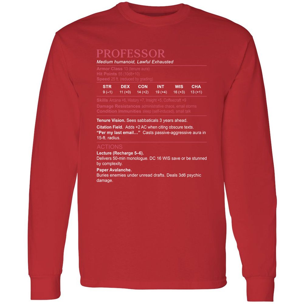Professor Stats Long Sleeve T-Shirt - Red - 14