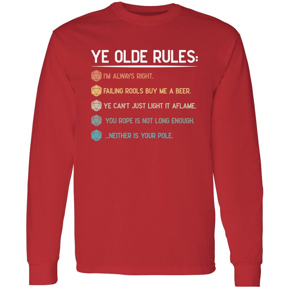 Dungeon Master Rules – Ye Olde RPG Long Sleeve T-Shirt - Red - 14