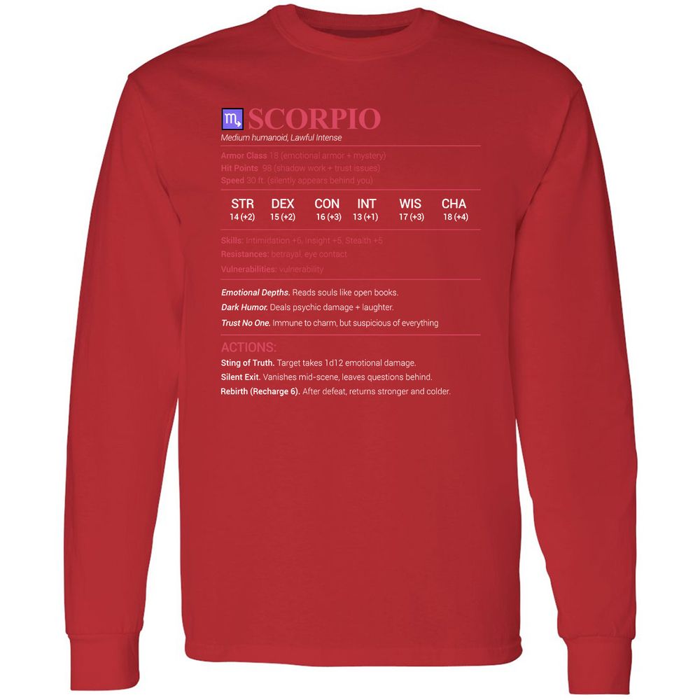 Scorpio Stats Long Sleeve T-Shirt - Red - 14